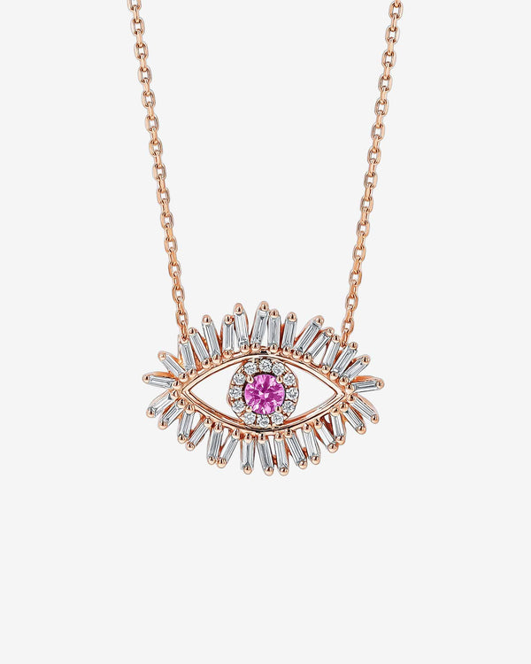 Suzanne Kalan Evil Eye Midi Pink Sapphire Pendant in 18k rose gold
