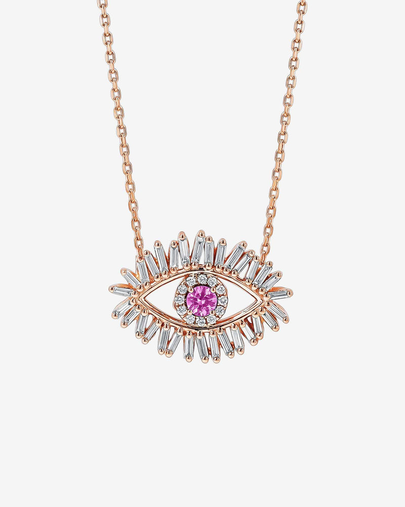 Suzanne Kalan Evil Eye Midi Pink Sapphire Pendant in 18k rose gold