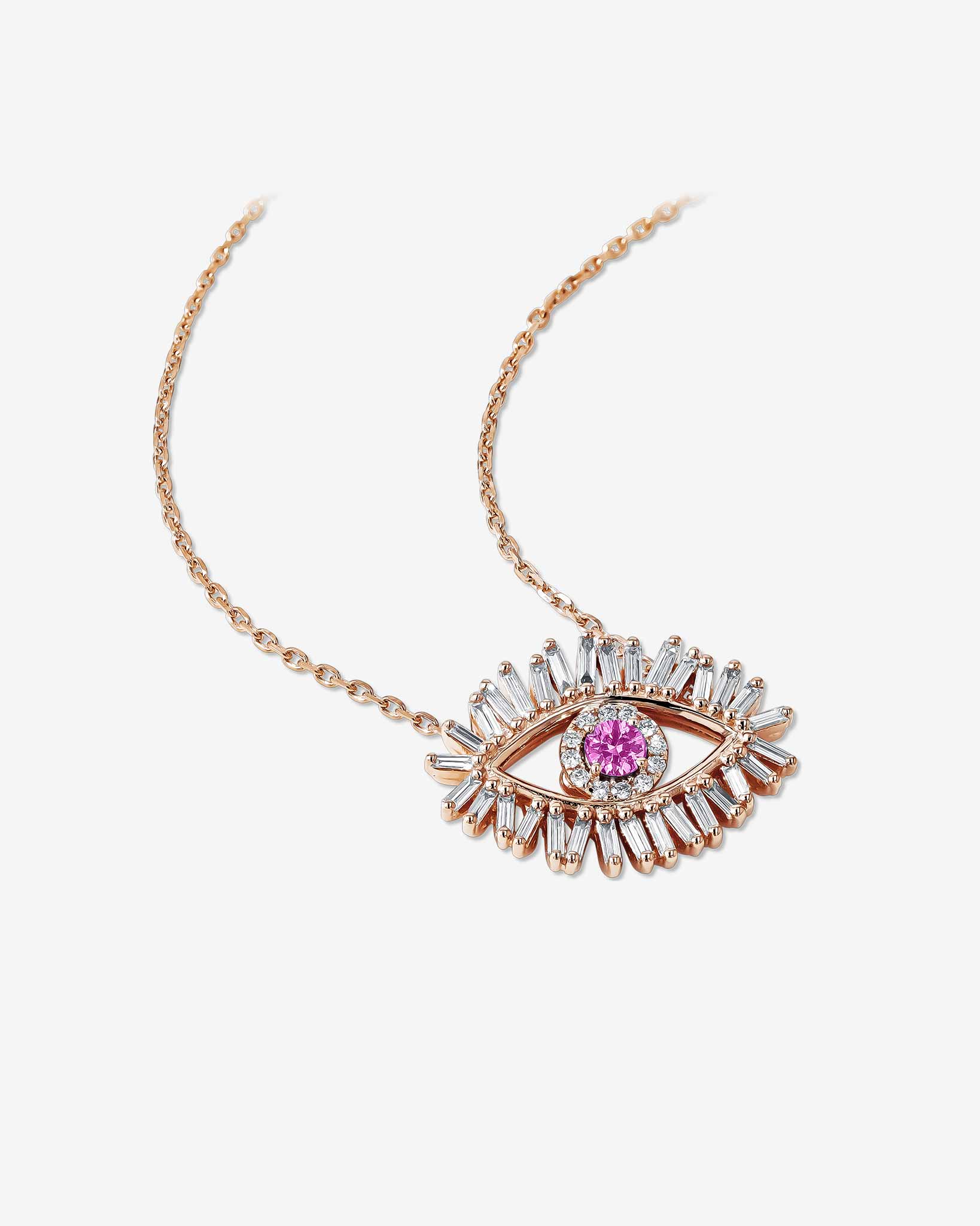 Suzanne Kalan Evil Eye Midi Pink Sapphire Pendant in 18k rose gold