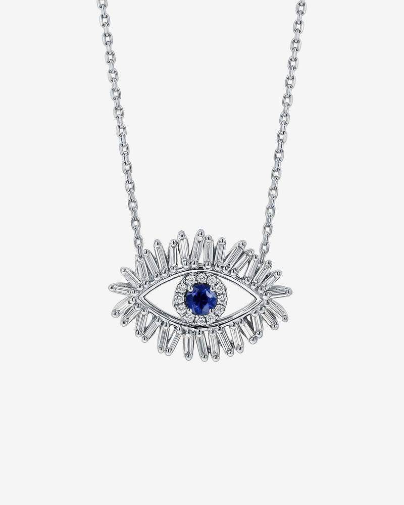 Suzanne Kalan Evil Eye Midi Dark Blue Sapphire Pendant in 18k white gold