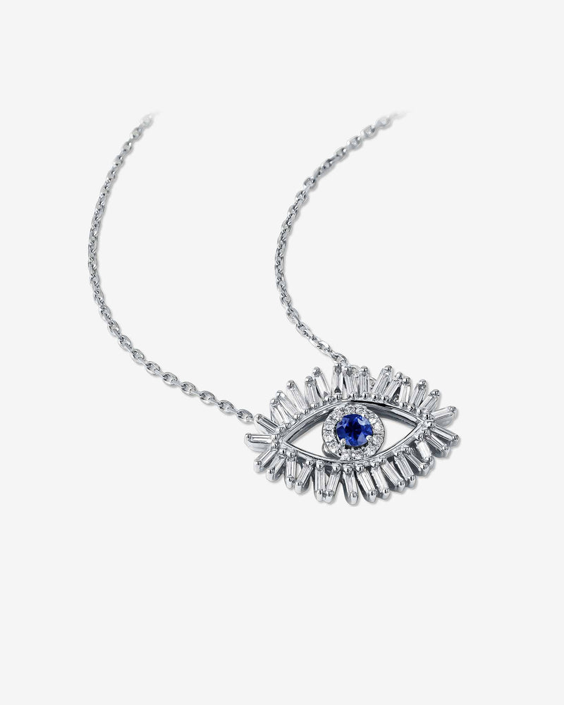 Suzanne Kalan Evil Eye Midi Dark Blue Sapphire Pendant in 18k white gold