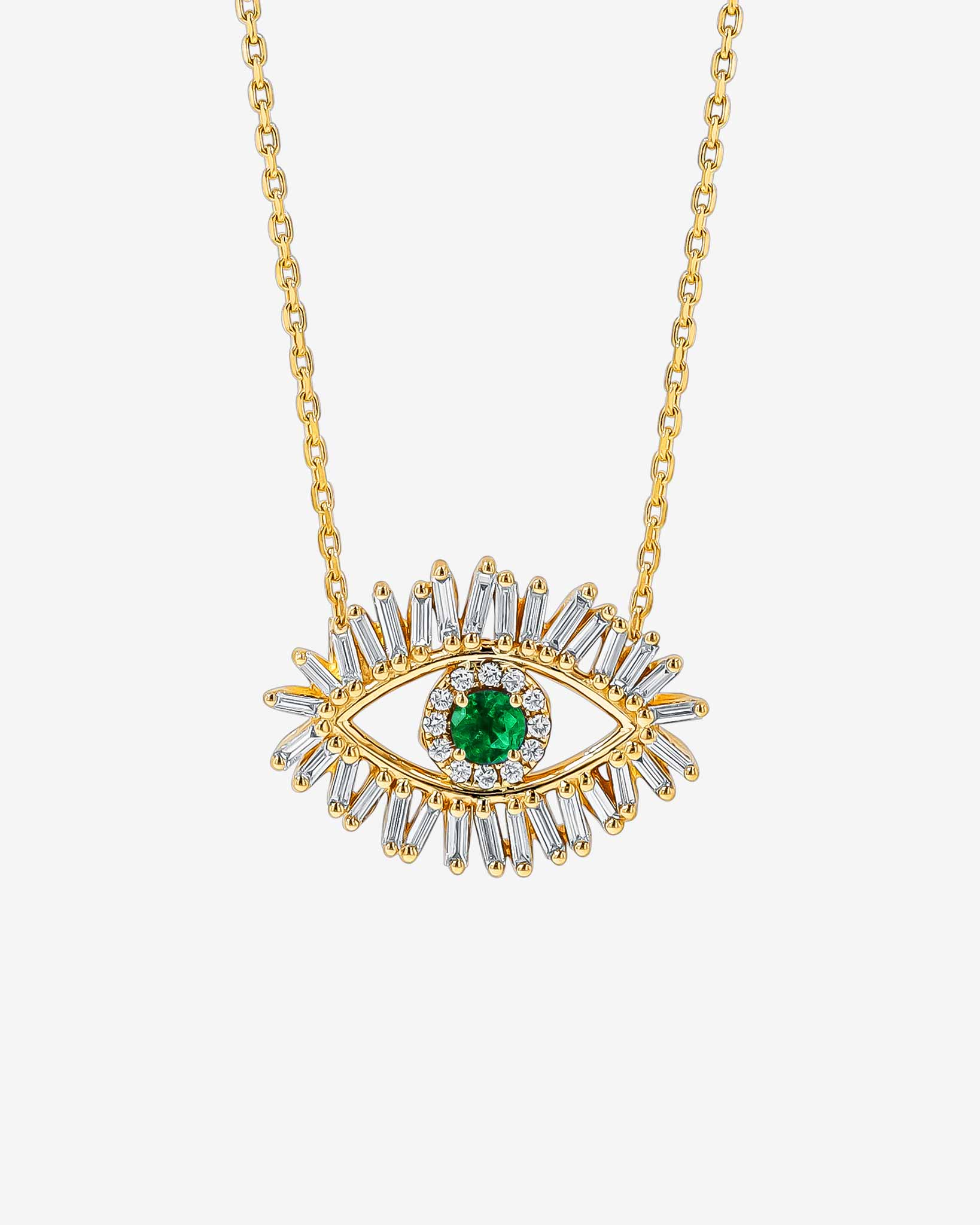Suzanne Kalan Evil Eye Midi Emerald Pendant in 18k yellow gold