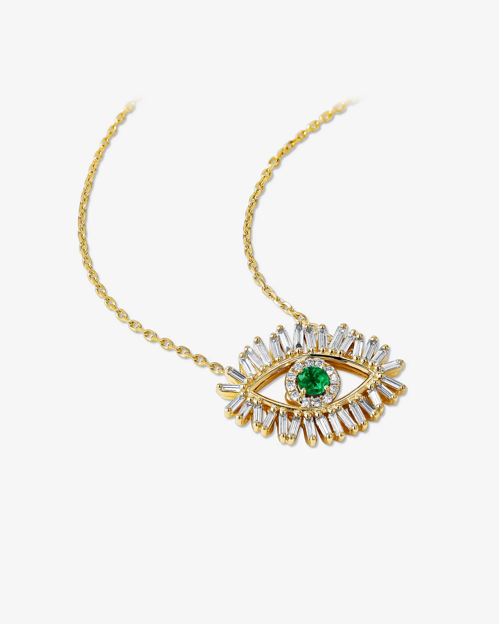 Suzanne Kalan Evil Eye Midi Emerald Pendant in 18k yellow gold