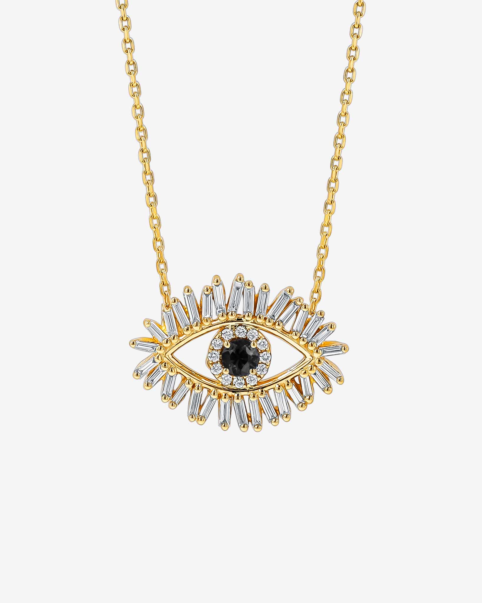 Suzanne Kalan Evil Eye Midi Black Sapphire Pendant in 18k yellow gold