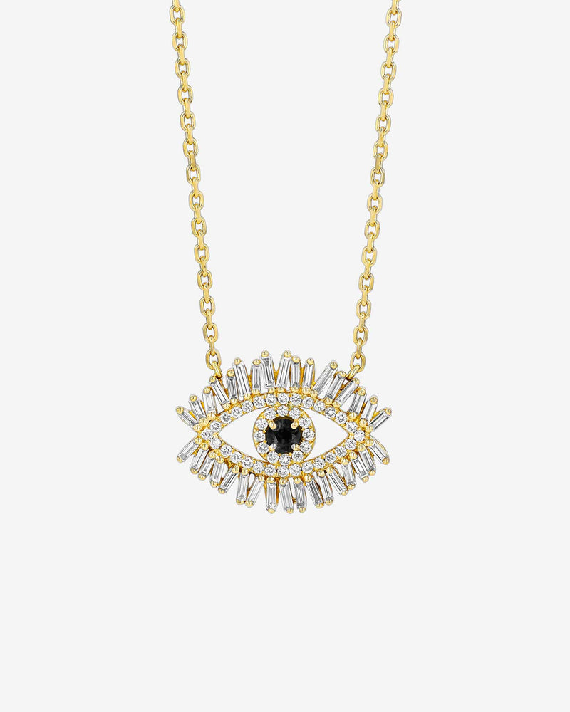 Suzanne Kalan Evil Eye Midi Black Sapphire Half Pavé Pendant in 18k yellow gold