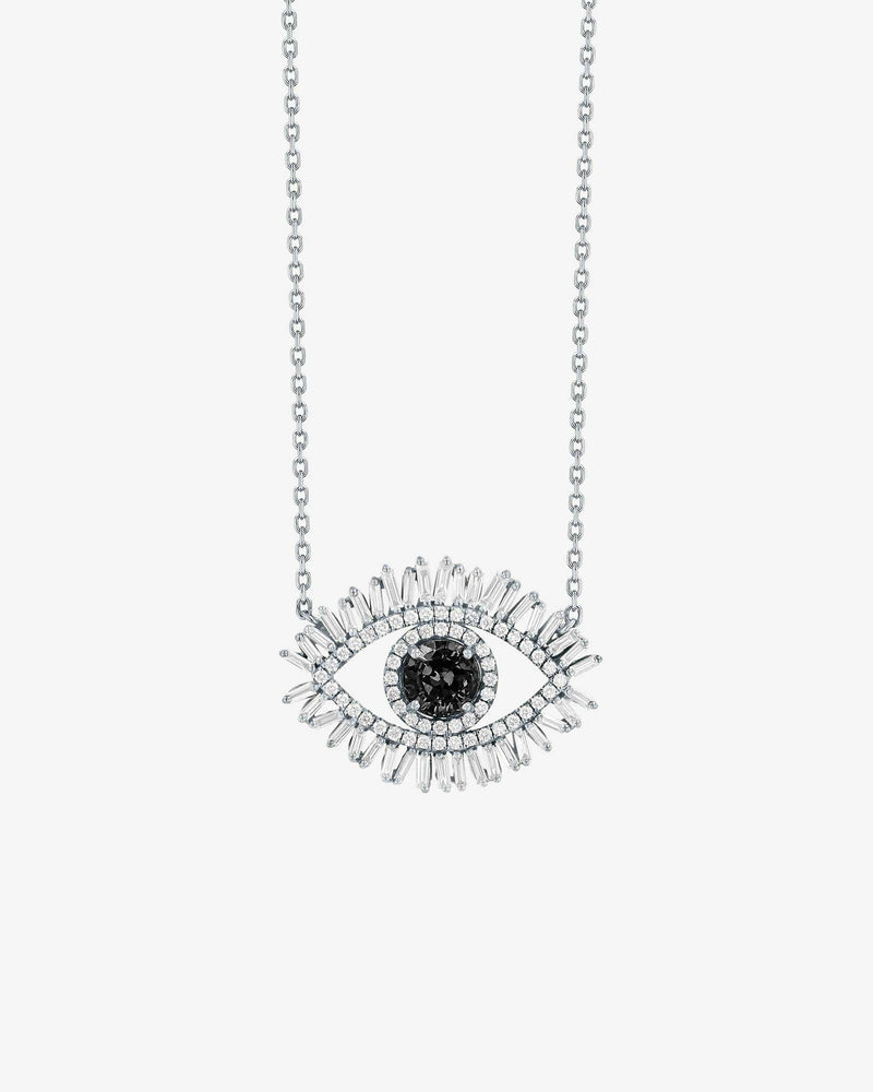 Suzanne Kalan Evil Eye Milli Black Sapphire Half Pavé Pendant in 18k white gold