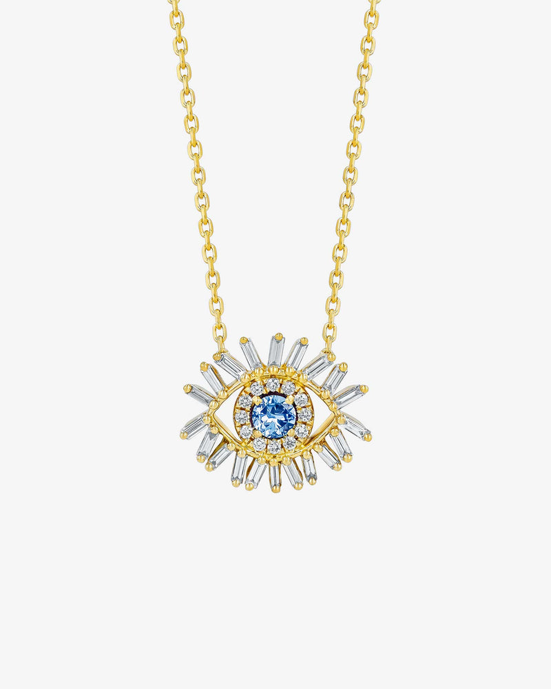 Suzanne Kalan Evil Eye Mini Light Blue Sapphire Pendant in 18k yellow gold
