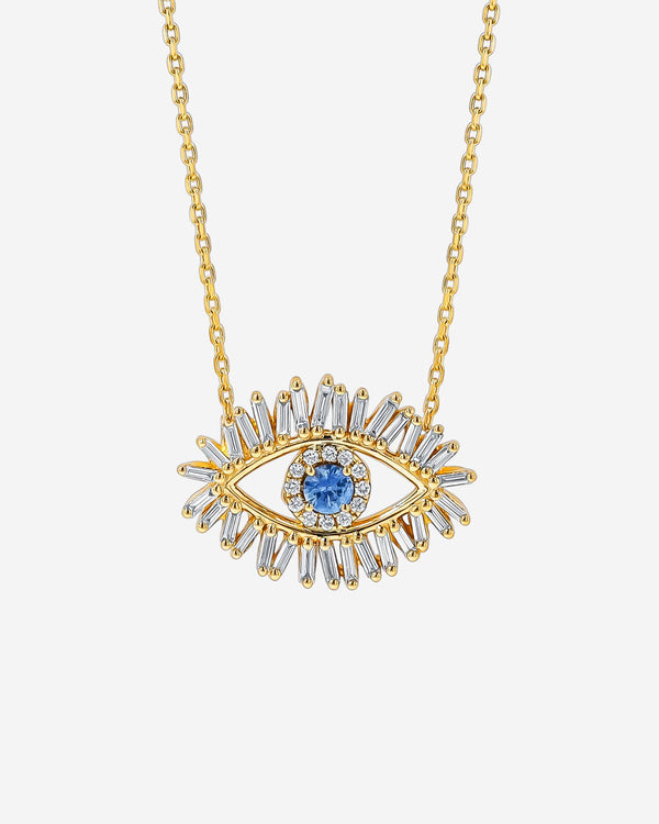 Suzanne Kalan Evil Eye Midi Light Blue Sapphire Pendant in 18k yellow gold