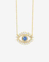 Suzanne Kalan Evil Eye Milli Light Blue Sapphire Half Pavé Pendant in 18k yellow gold