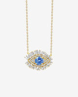 Suzanne Kalan Evil Eye Milli Light Blue Sapphire Full Pavé Pendant in 18k yellow gold
