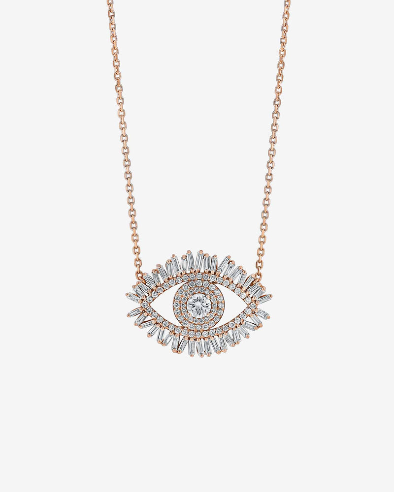 Suzanne Kalan Evil Eye Midi Diamond Half Pavé Pendant in 18k rose gold