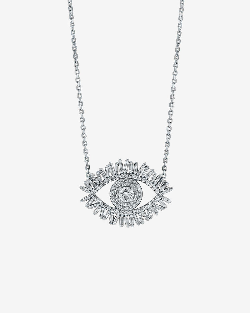 Suzanne Kalan Evil Eye Midi Diamond Half Pavé Pendant in 18k white gold