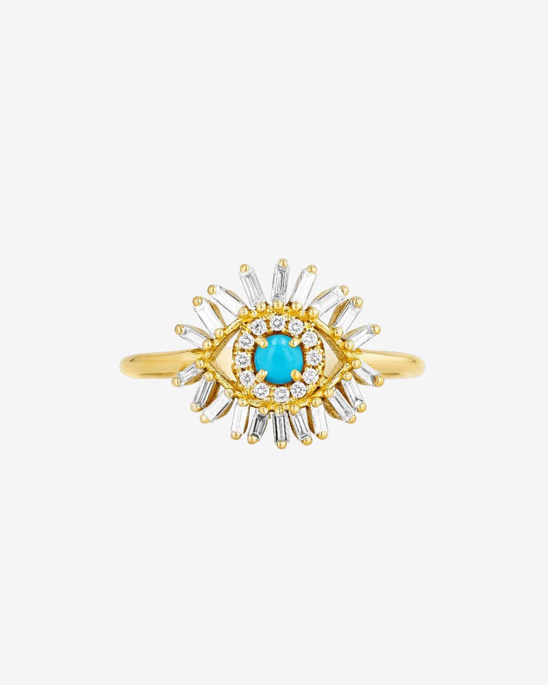 Suzanne Kalan Evil Eye Mini Turquoise Ring in 18k yellow gold