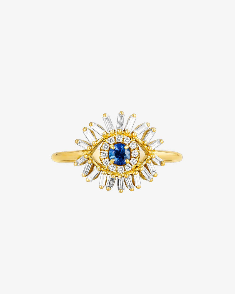 Suzanne Kalan Evil Eye Mini Dark Blue Sapphire Ring in 18k yellow gold