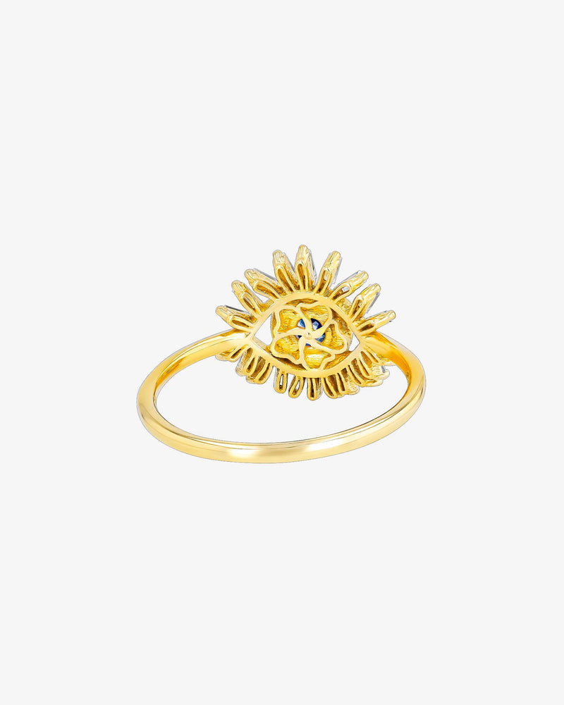 Suzanne Kalan Evil Eye Mini Dark Blue Sapphire Ring in 18k yellow gold