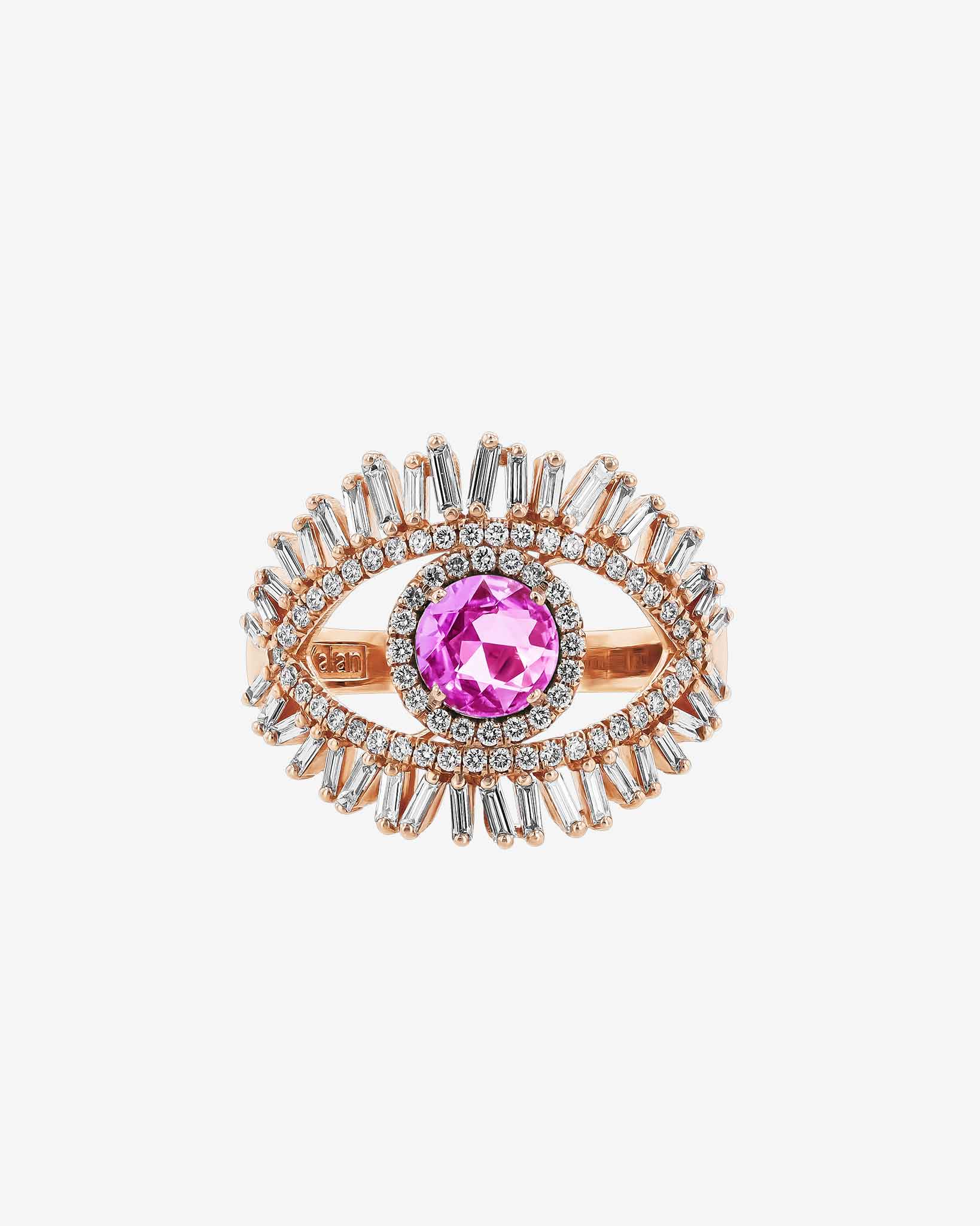 Suzanne Kalan Evil Eye Milli Pink Sapphire Half Pavé Ring in 18k rose gold