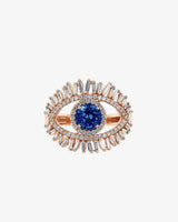 Suzanne Kalan Evil Eye Milli Dark Blue Sapphire Half Pavé Ring in 18k rose gold