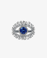 Suzanne Kalan Evil Eye Milli Dark Blue Sapphire Half Pavé Ring in 18k white gold