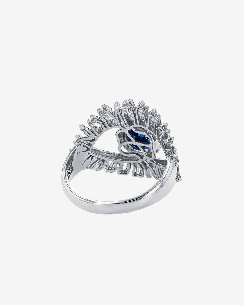 Suzanne Kalan Evil Eye Milli Dark Blue Sapphire Half Pavé Ring in 18k white gold