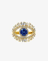 Suzanne Kalan Evil Eye Milli Dark Blue Sapphire Half Pavé Ring in 18k yellow gold