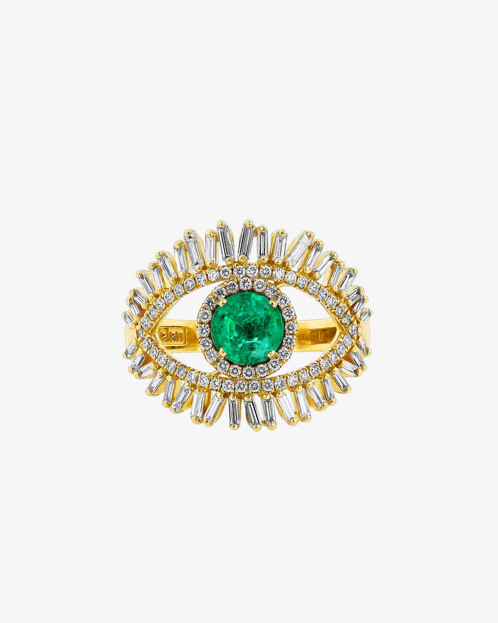 Suzanne Kalan Evil Eye Milli Emerald Half Pavé Ring in 18k yellow gold