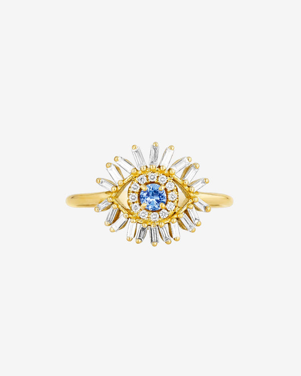 Suzanne Kalan Evil Eye Mini Light Blue Sapphire Ring in 18k yellow gold