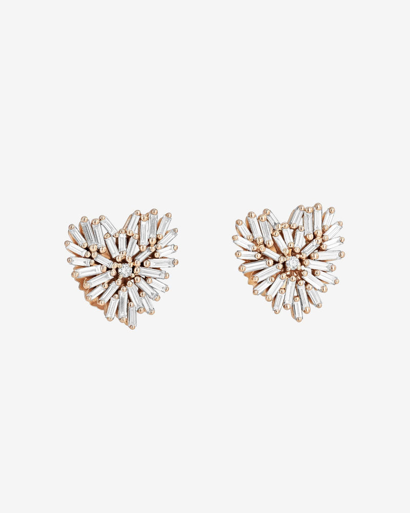 Suzanne Kalan Classic Diamond Small Heart Studs in 18k rose gold