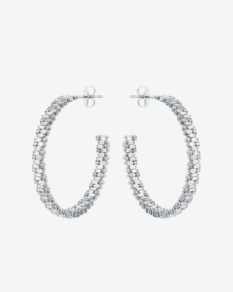 Suzanne Kalan Classic Diamond Shimmer Hoop Earrings in 18k white gold