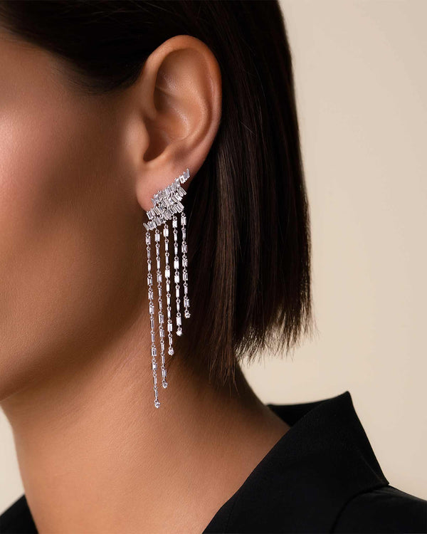 Suzanne Kalan Classic Diamond Angel Drop Earrings in 18k white gold