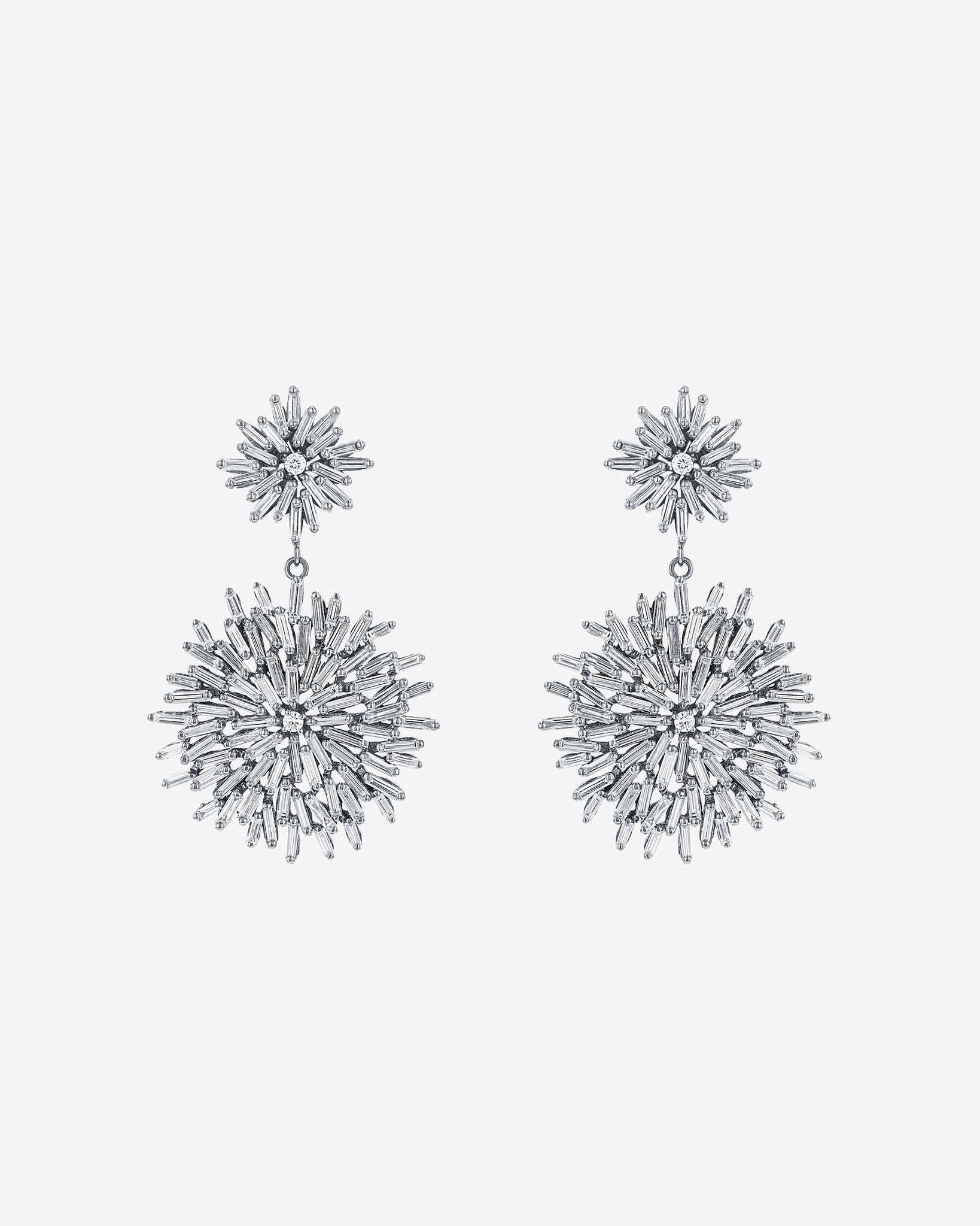 Suzanne Kalan Classic Diamond Midi Flower Drop Earrings in 18k white gold