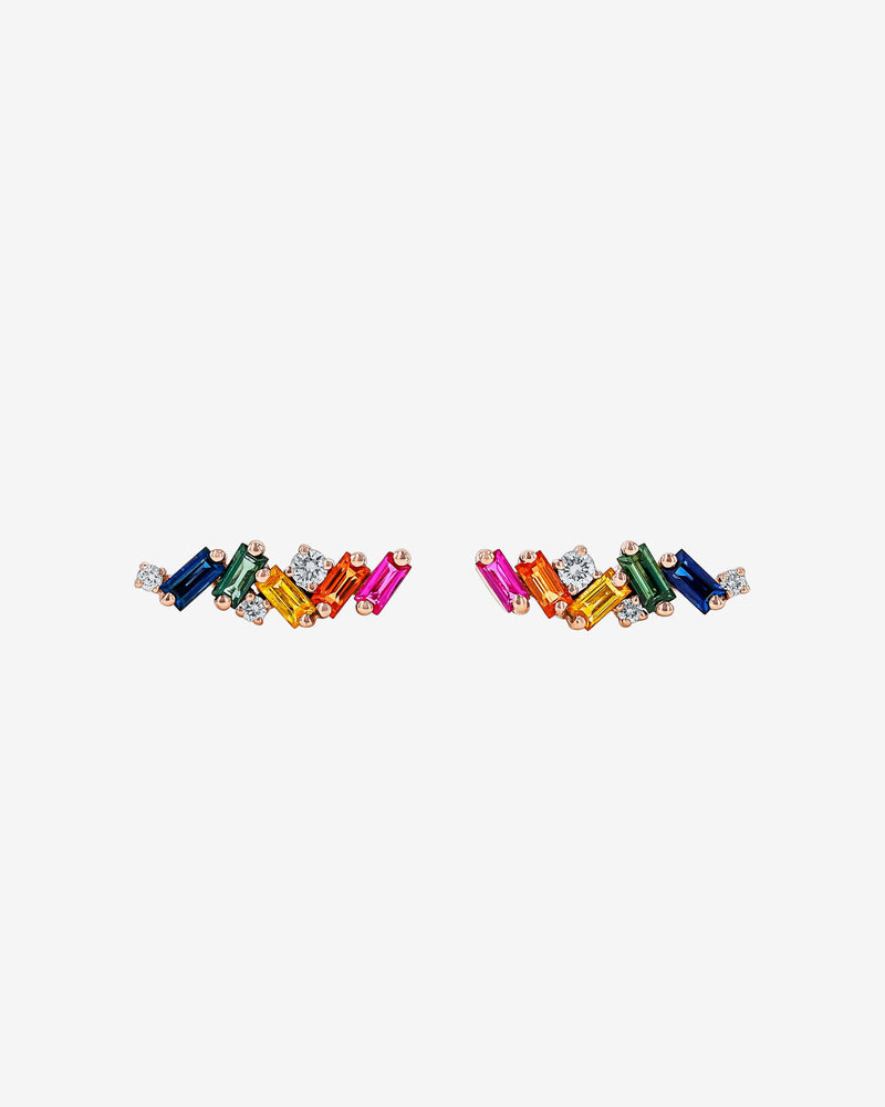 Suzanne Kalan Frenzy Rainbow Sapphire Studs in 18k rose gold