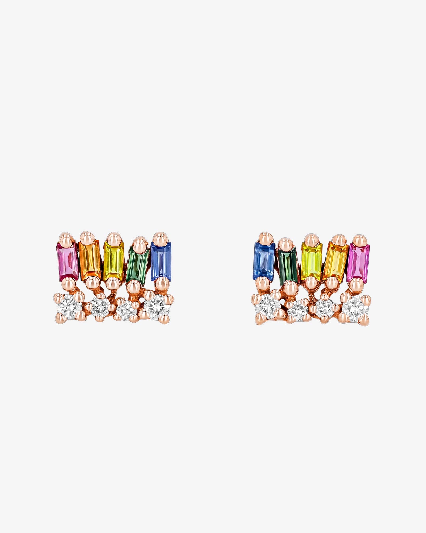 Suzanne Kalan Short Stack Rainbow Sapphire Studs in 18k rose gold