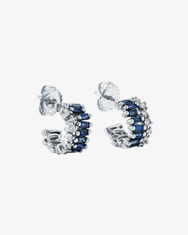 Suzanne Kalan Short Stack Dark Blue Sapphire Mini Hoops in 18k white gold