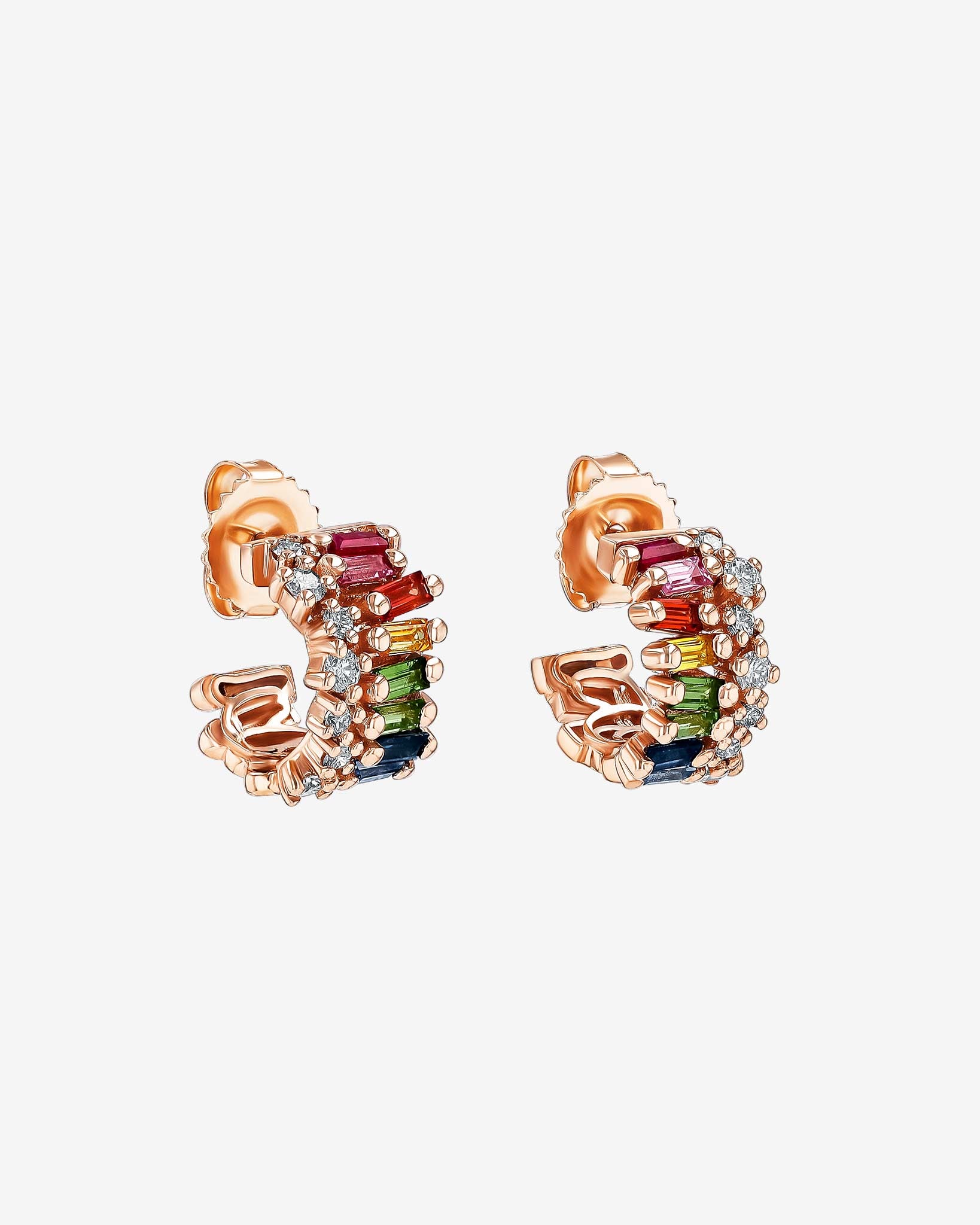 Suzanne Kalan Short Stack Rainbow Sapphire Mini Hoops in 18k rose gold