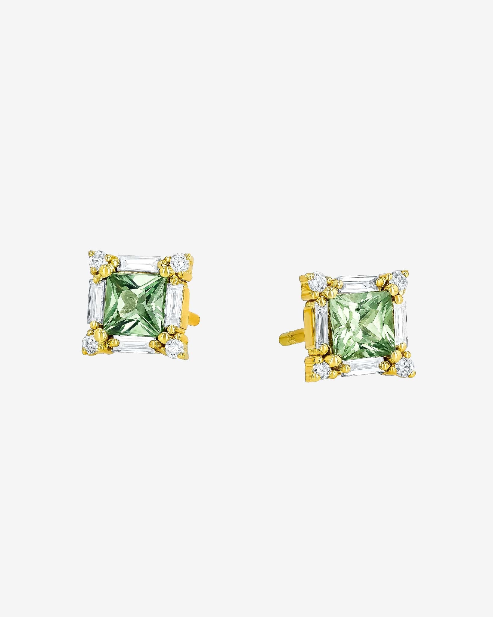 Suzanne Kalan Princess Midi Green Sapphire Studs in 18k yellow gold