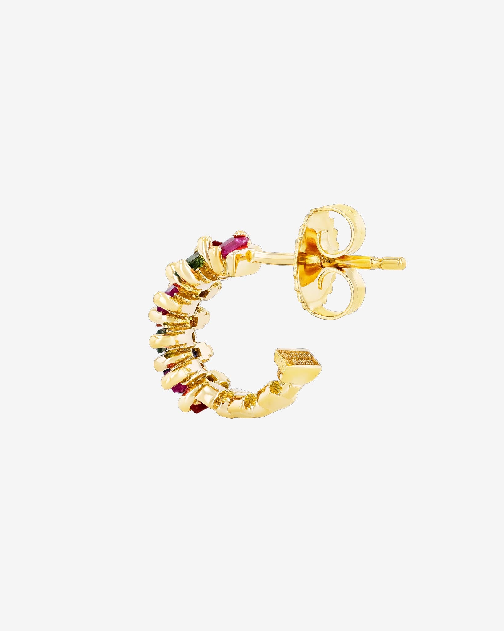 Suzanne Kalan Bold ZigZag Rainbow Sapphire Mini Hoops in 18k yellow gold