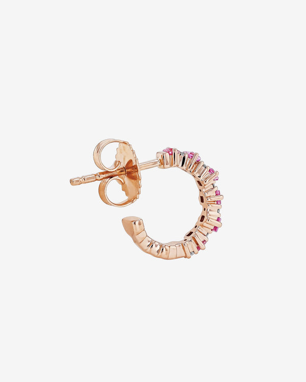 Suzanne Kalan Princess Staggered Pink Sapphire Mini Hoops in 18k rose gold