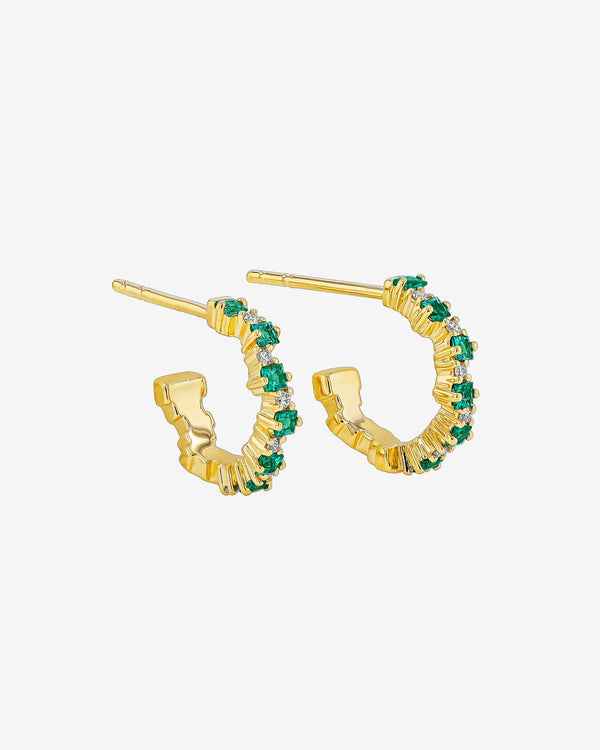 Suzanne Kalan Princess Staggered Emerald Mini Hoops in 18k yellow gold