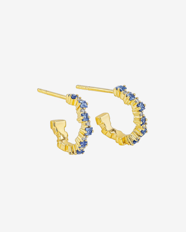 Suzanne Kalan Princess Staggered Light Blue Sapphire Mini Hoops in 18k yellow gold