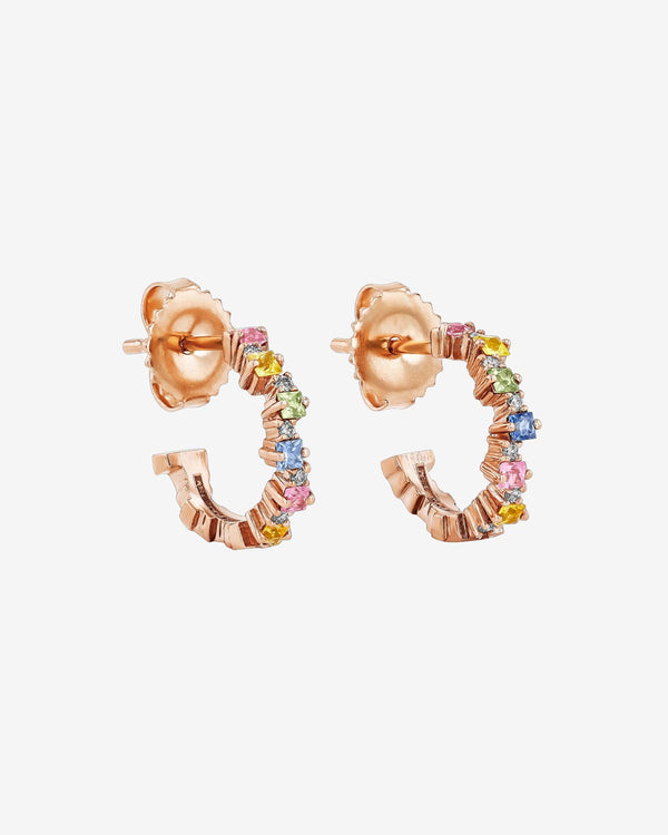 Suzanne Kalan Princess Staggered Pastel Sapphire Mini Hoops in 18k rose gold