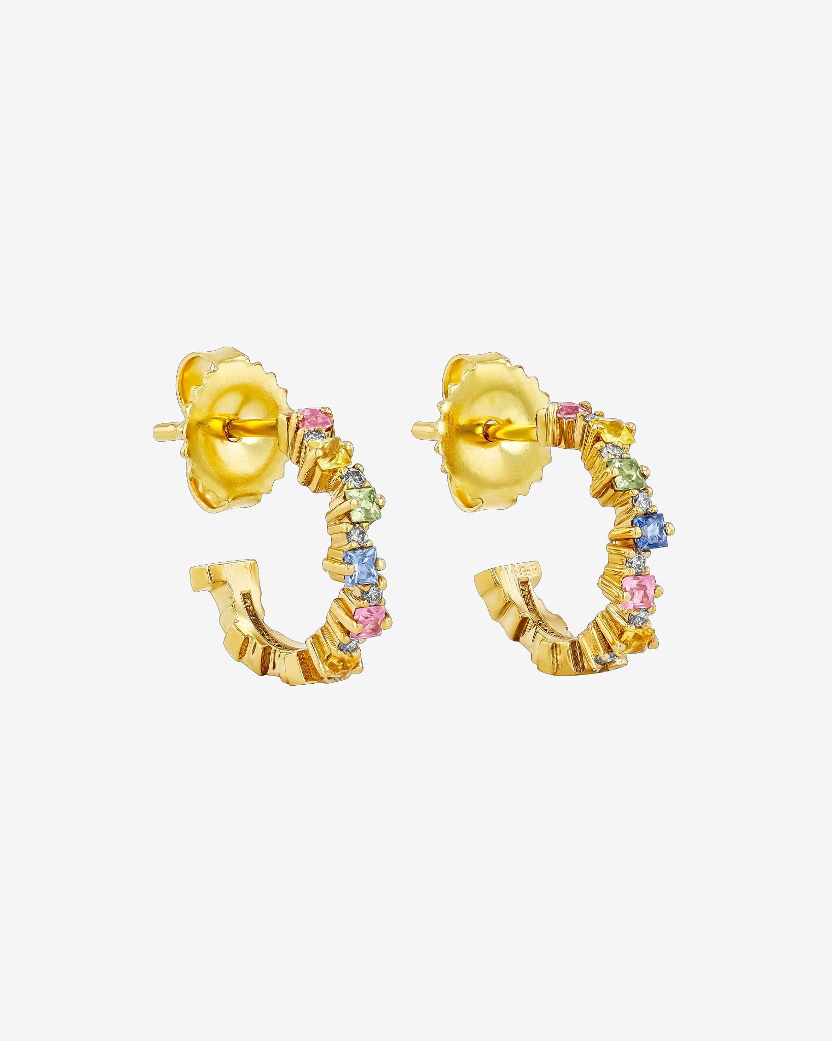 Suzanne Kalan Princess Staggered Pastel Sapphire Mini Hoops in 18k yellow gold