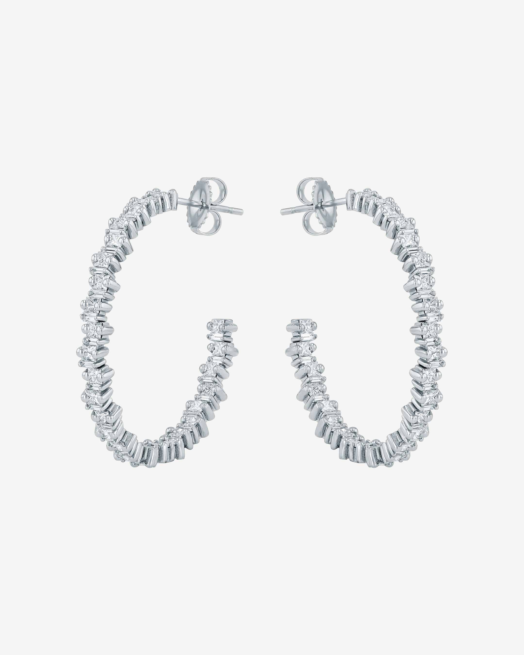 Suzanne Kalan Princess Staggered Diamond Midi Hoops in 18k white gold