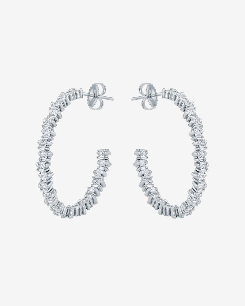 Suzanne Kalan Princess Staggered Diamond Midi Hoops in 18k white gold
