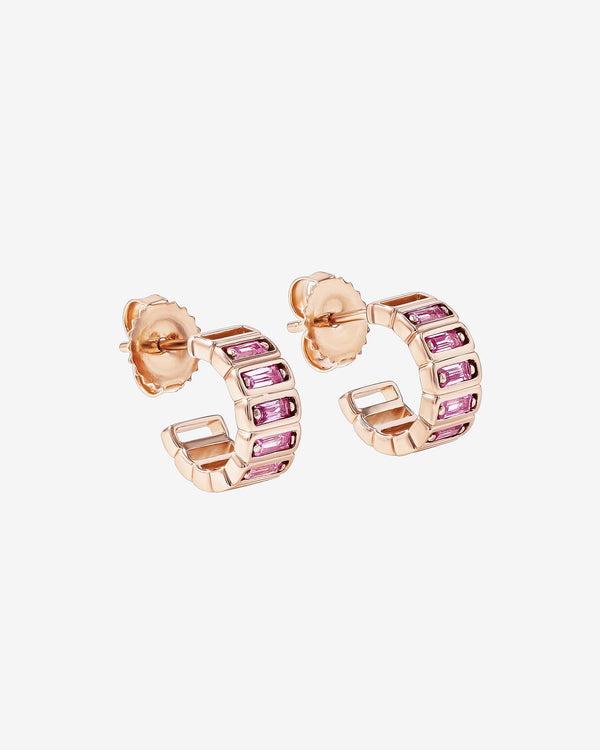 Suzanne Kalan Inlay Horizontal Pink Sapphrie Mini Hoops in 18k rose gold