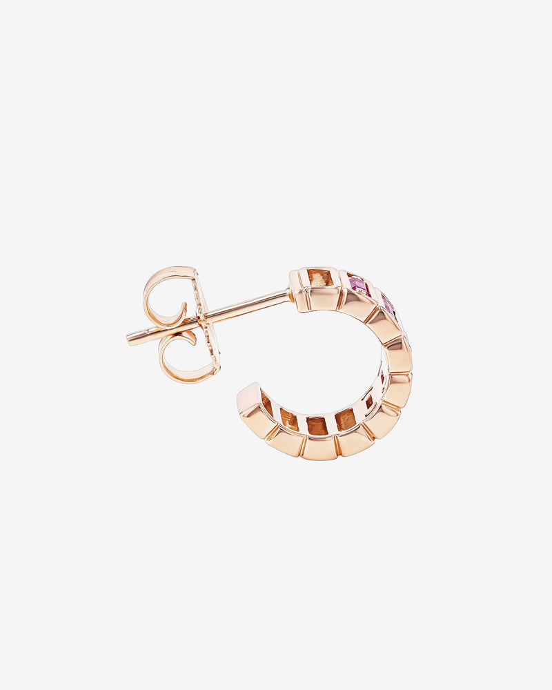 Suzanne Kalan Inlay Horizontal Pink Sapphrie Mini Hoops in 18k rose gold