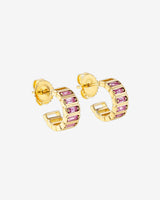 Suzanne Kalan Inlay Horizontal Pink Sapphrie Mini Hoops in 18k yellow gold