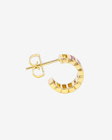Suzanne Kalan Inlay Horizontal Pink Sapphrie Mini Hoops in 18k yellow gold