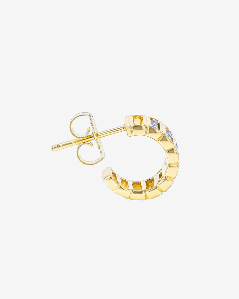 Suzanne Kalan Inlay Horizontal Light Blue Sapphrie Mini Hoops in 18k yellow gold