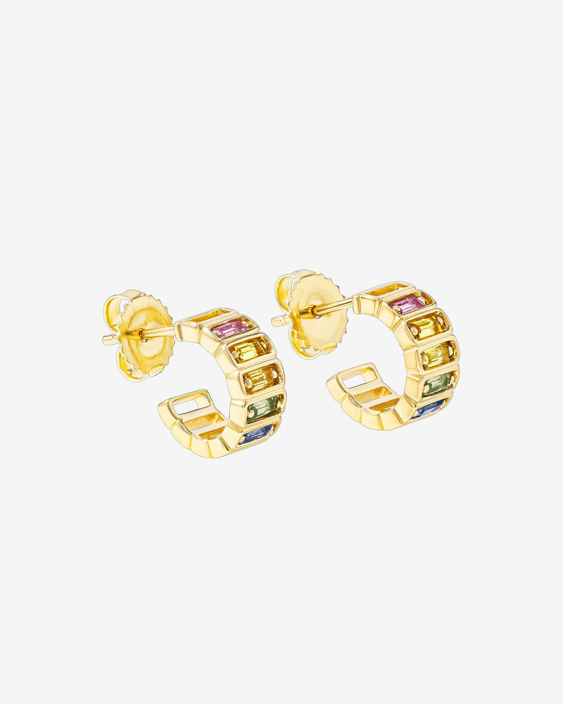 Suzanne Kalan Inlay Horizontal Pastel Sapphrie Mini Hoops in 18k yellow gold