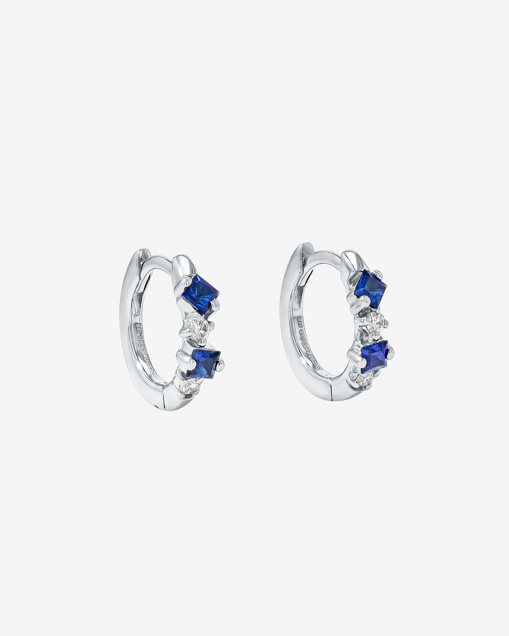 Suzanne Kalan Princess Dark Blue Sapphire Mix Huggies in 18K white gold